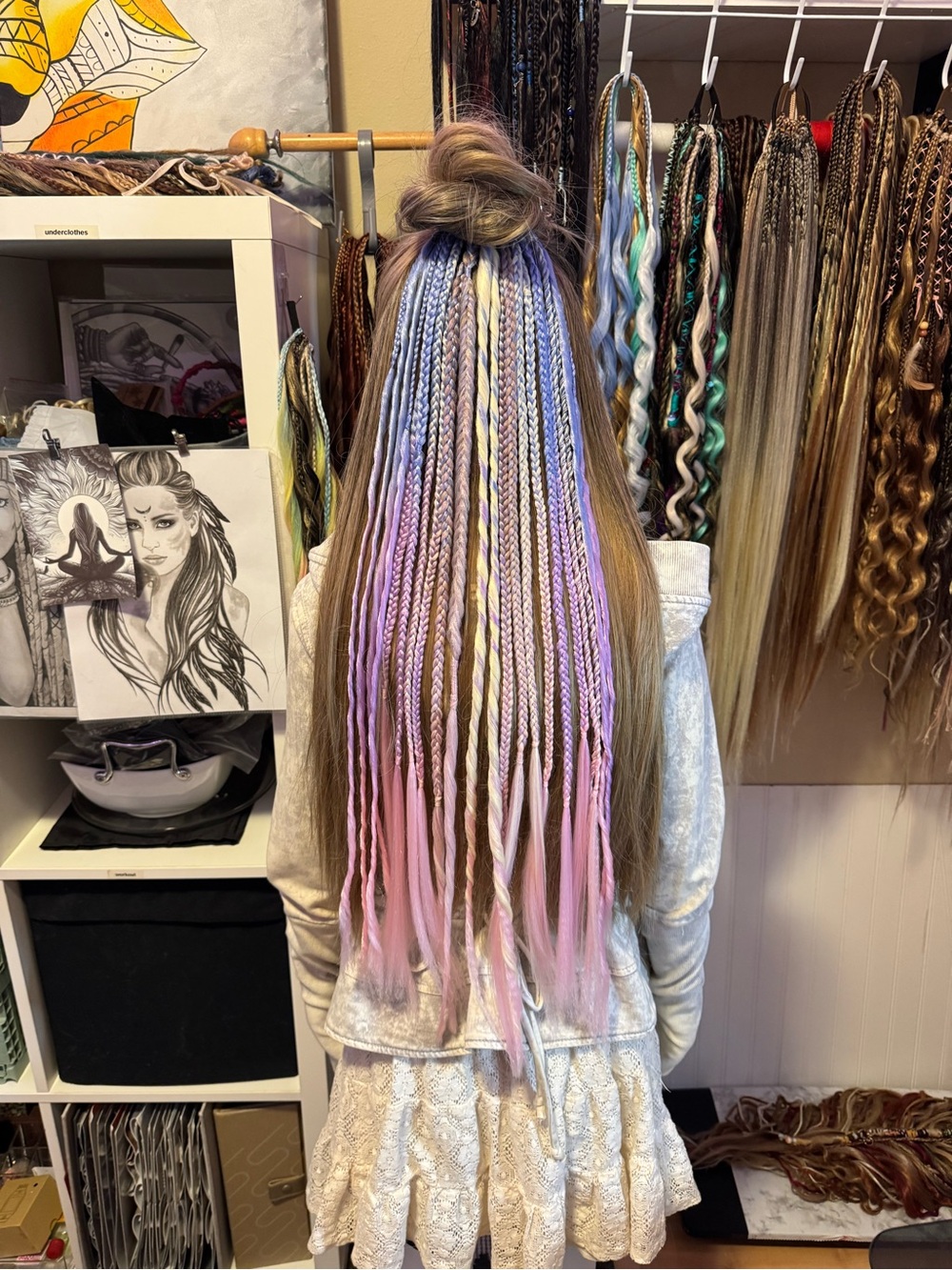 Braided Hair Extensions with Pastel Blue and Pink Accents - Picture 10 of 12